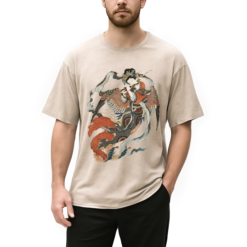 Modecanvas Vintage Geisha DTG Printing Washed T-Shirt-modecanvas