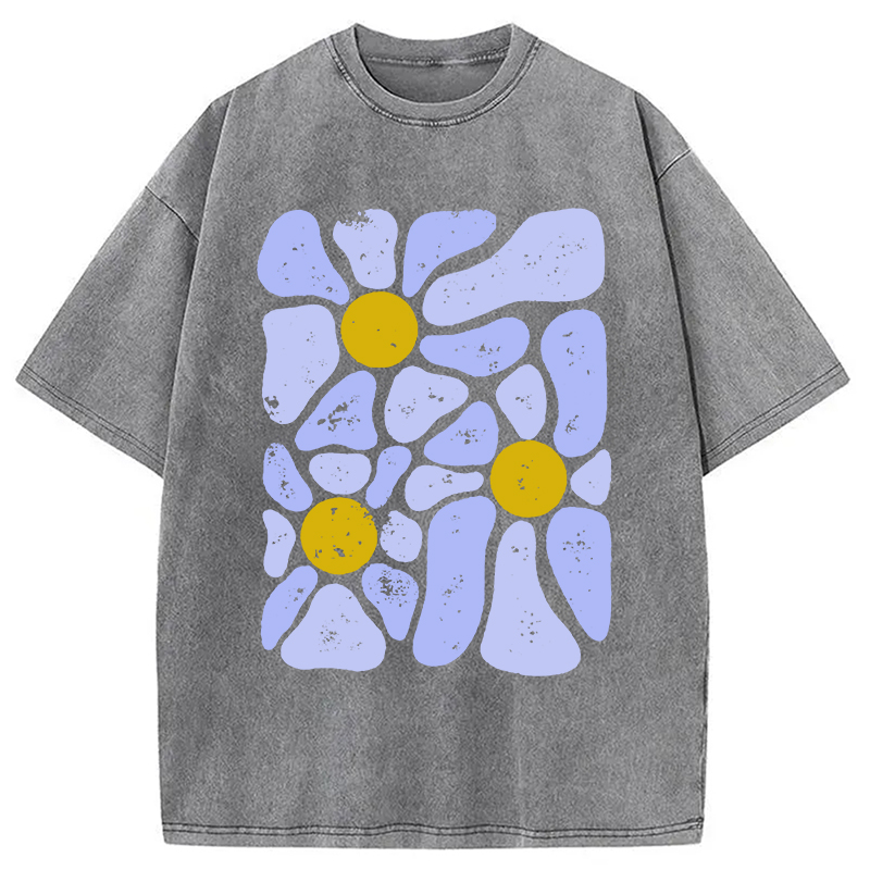 Modecanvas Abstract Flowers Art Washed T-Shirt-modecanvas