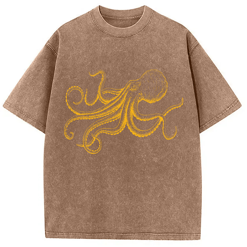 Modecanvas Octopus Japanese DTG Printing Washed T-Shirt