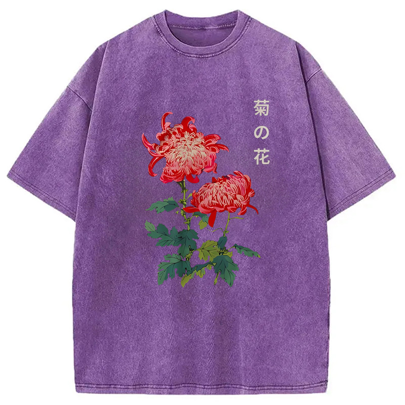 Modecanvas Chrysanthemum Kiku Flower Ukiyo-e Washed T-Shirt