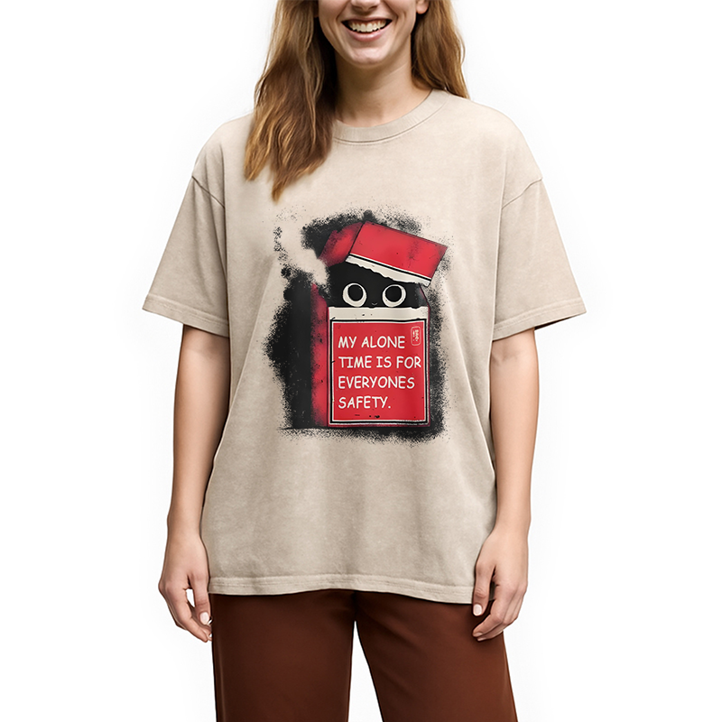 Modecanvas Funny Cat In A Cigarette Box Washed T-Shirt