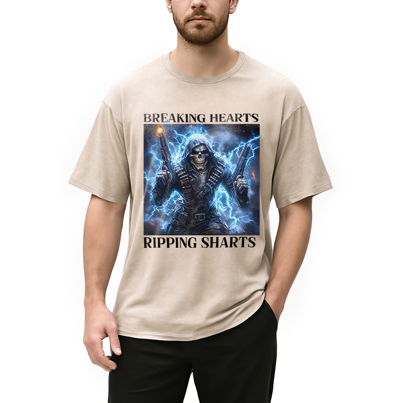 Modecanvas Breaking Hearts Ripping DTG Printing Washed T-Shirt