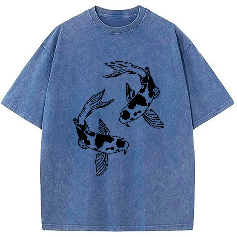 Modecanvas Two Beautiful Koi Washed T-Shirt