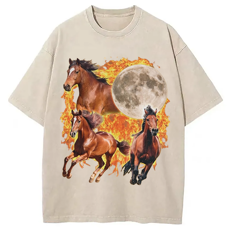 Modecanvas Y2K Fire Horse Year DTG Printing Washed T-Shirt