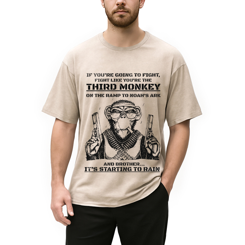 Modecanvas Funny Monkey Meme DTG Printing Washed T-Shirt