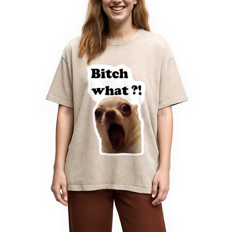 Modecanvas Funny Dog Face Meme Washed T-Shirt