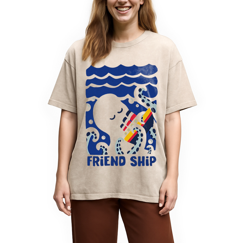 Modecanvas Friend Ship DTG Printing Washed T-Shirt