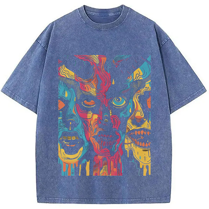 Modecanvas Creepy Horror DTG Printing Washed T-Shirt
