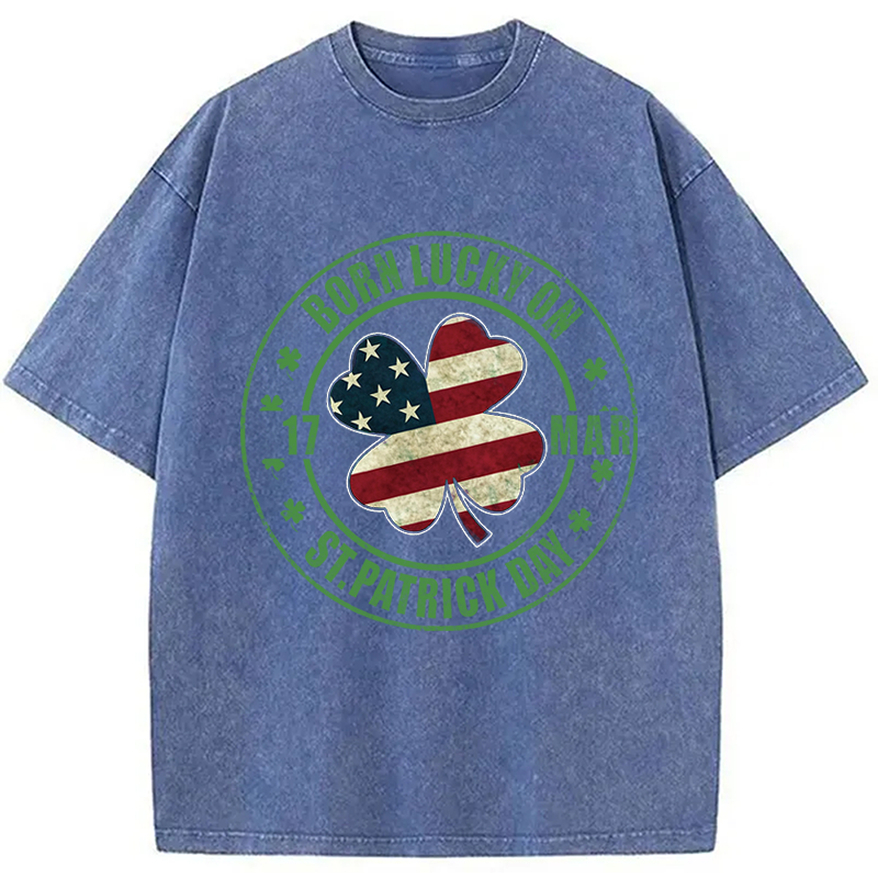 Modecanvas Born Lucky On St Patricks Day DTG Printing Washed T-Shirt