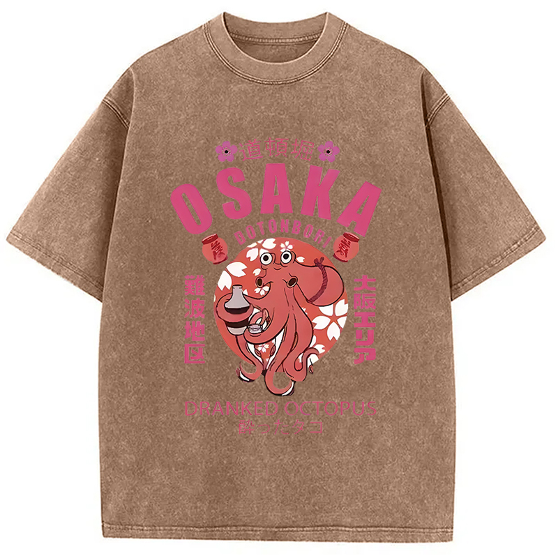 Modecanvas Sakura And Octopus Washed T-Shirt