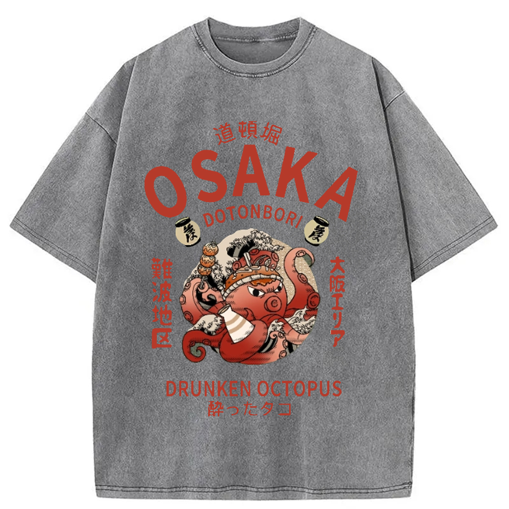 Modecanvas Osaka Dotonbori Drunken Octopus Vintage Washed T-Shirt