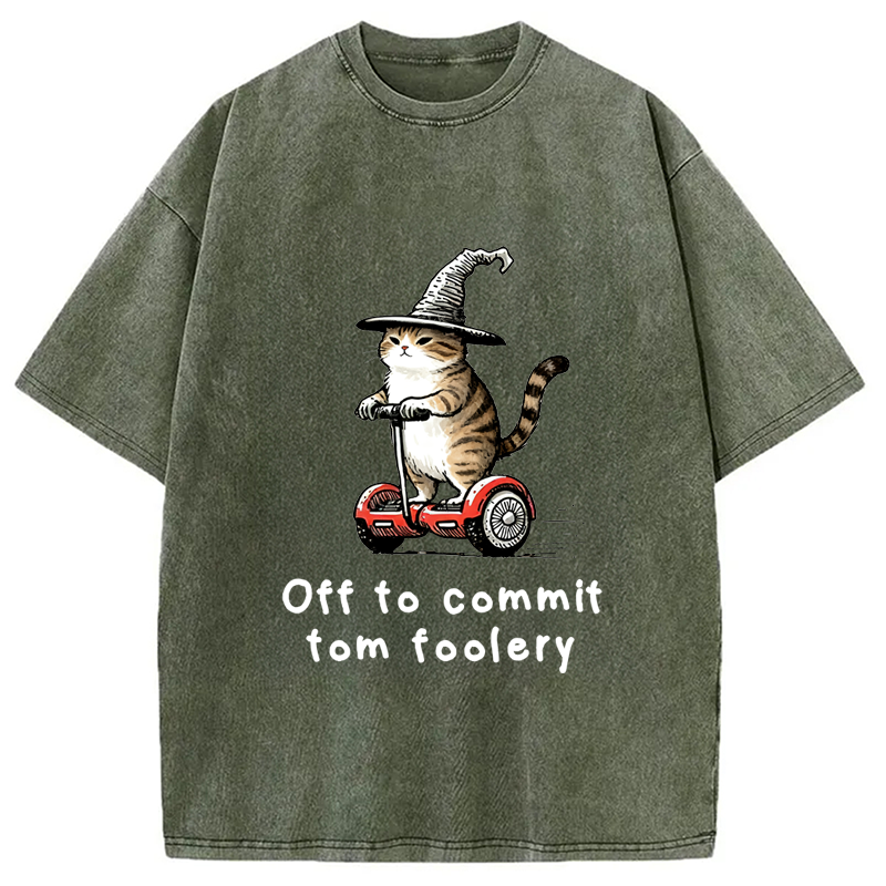 Modecanvas Off To Commit Cat Washed T-Shirt