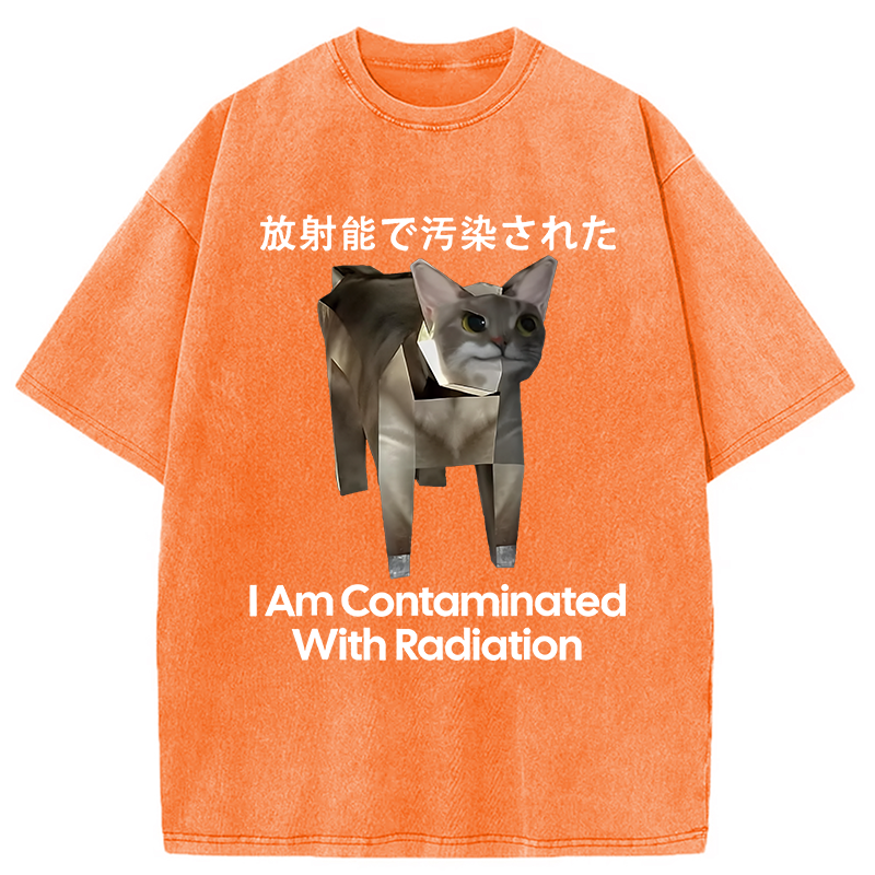 Modecanvas I Am Contaminated With Radiation Cat Meme Washed T-Shirt-modecanvas