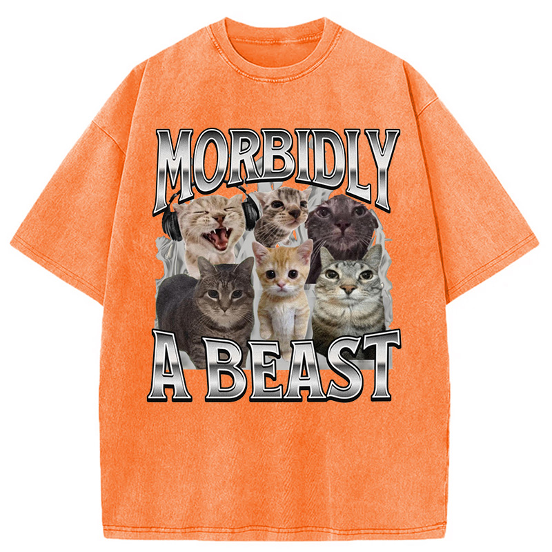 Modecanvas Morbidly A Beast Cat Meme Washed T-Shirt