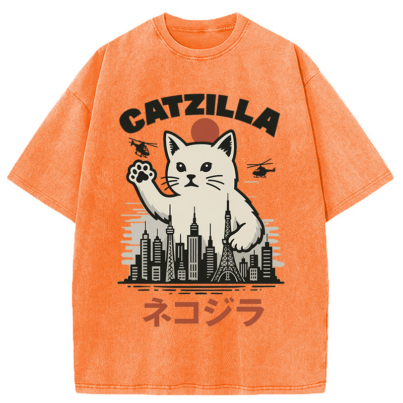 Modecanvas Feline Fury Over Tokyo Washed T-Shirt