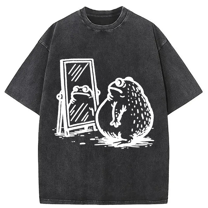 Modecanvas Fat Frog Looking In The Mirror Washed T-Shirt