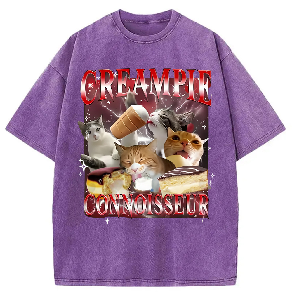Modecanvas Funny Creampie Connoisseur Meme Washed T-Shirt-modecanvas