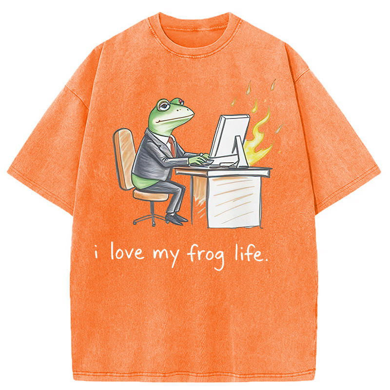 Modecanvas Office Burnout Funny Frog Meme Washed T-Shirt
