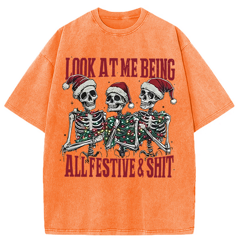 Modecanvas Funny Christmas Skull Washed T-Shirt