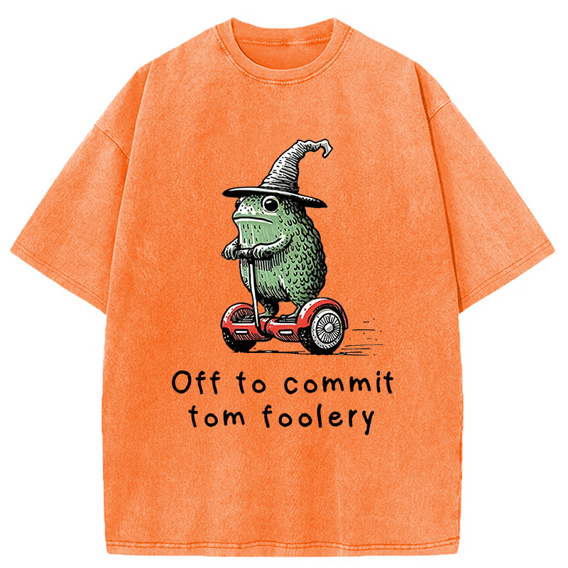 Modecanvas Frog Riding A Balance Scooter Washed T-Shirt-modecanvas