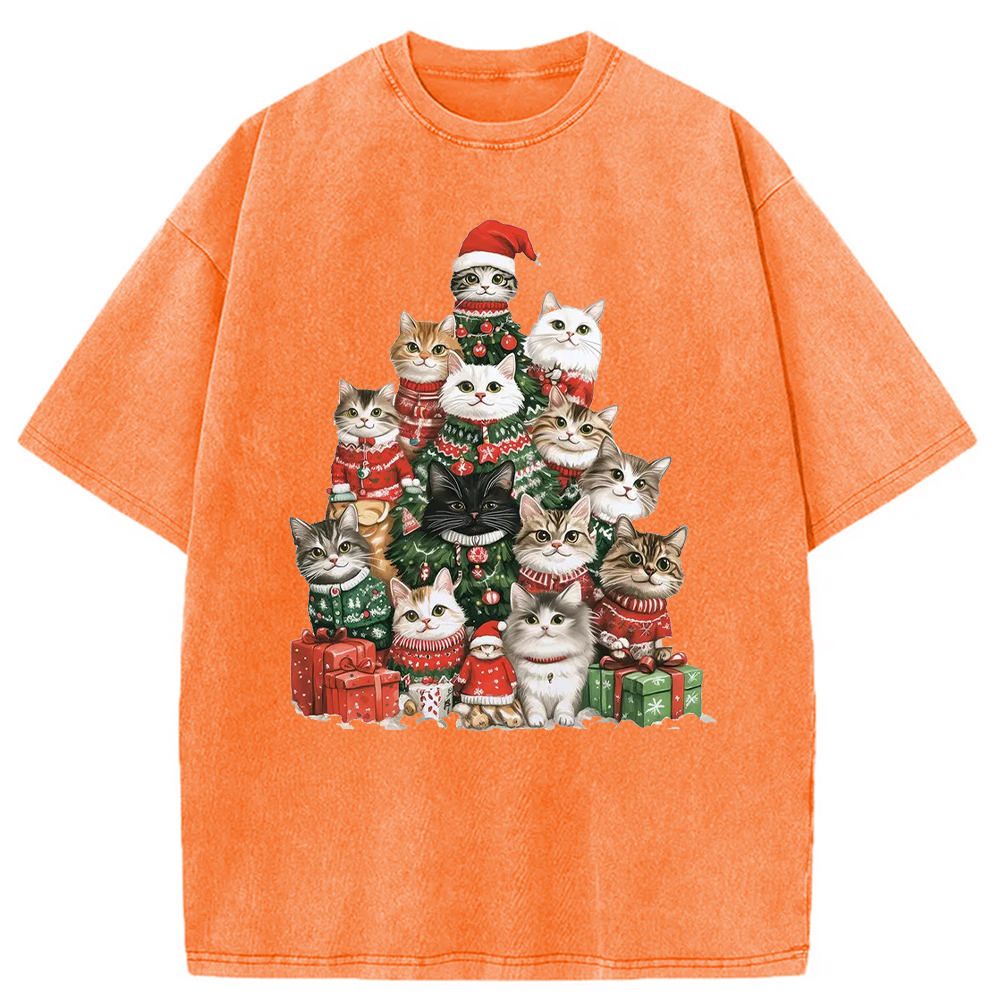 Modecanvas Christmas Cat Tree Washed T-Shirt