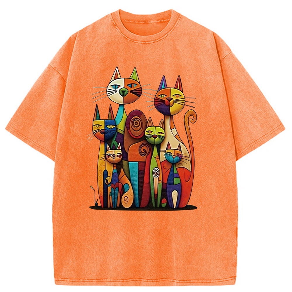 Modecanvas The Da Vinci Cat Family Washed T-Shirt