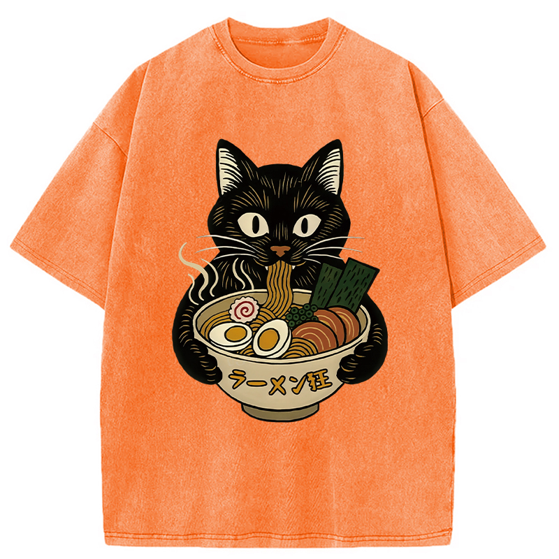 Modecanvas Cat Ramen Fanatic Washed T-Shirt