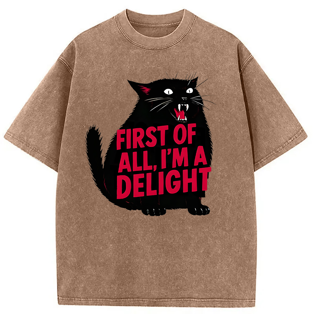 Modecanvas Roaring Black Cat Washed T-Shirt-modecanvas