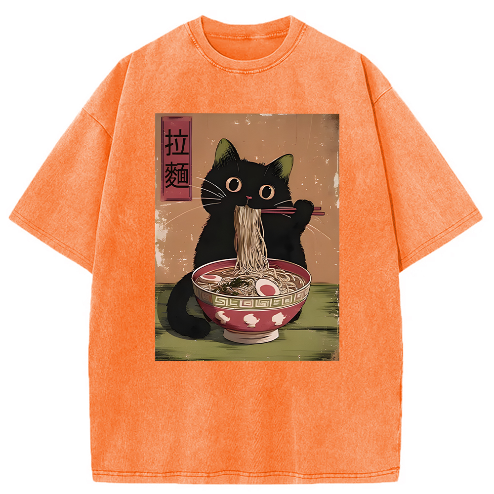Modecanvas Vintage Japanese Cat Washed T-Shirt