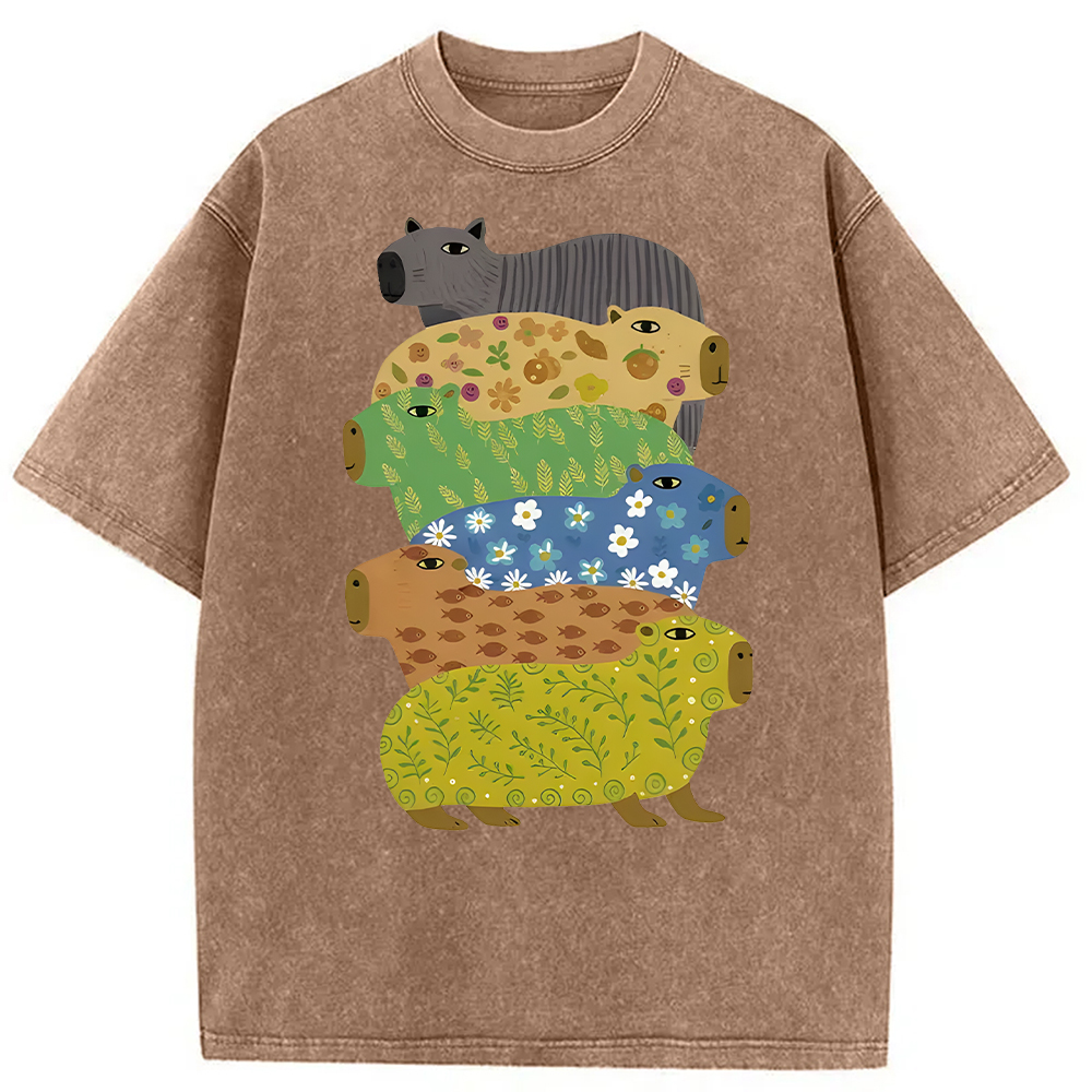 Modecanvas Colorful Capybaras Washed T-Shirt
