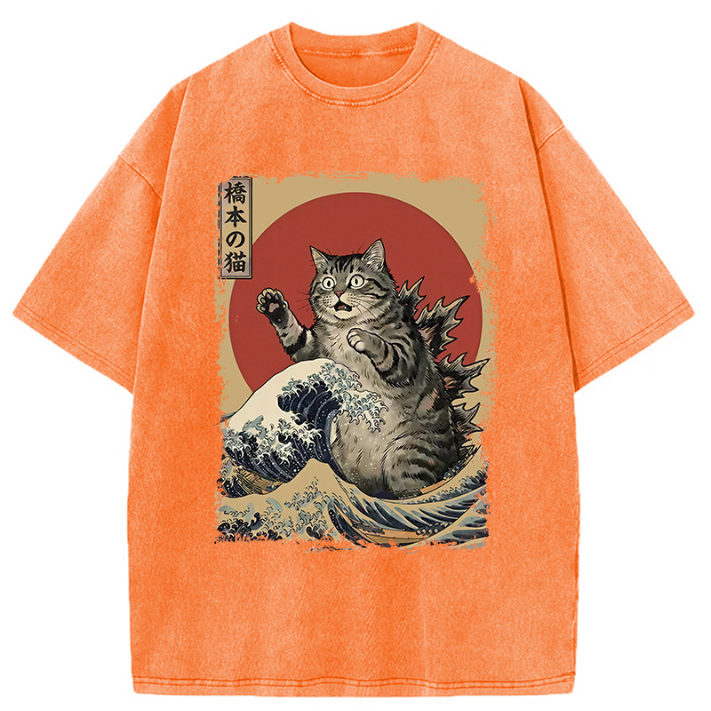 Modecanvas Catzilla Is Causing Destruction Washed T-Shirt