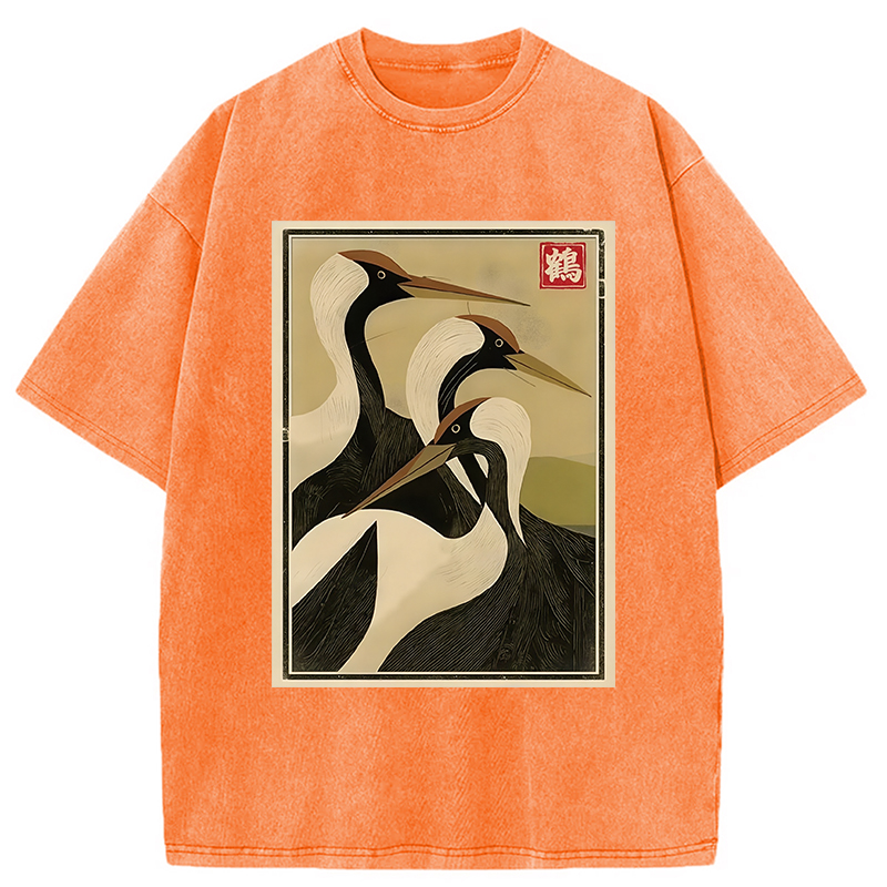 Modecanvas Japanese Crane Vintage Washed T-Shirt