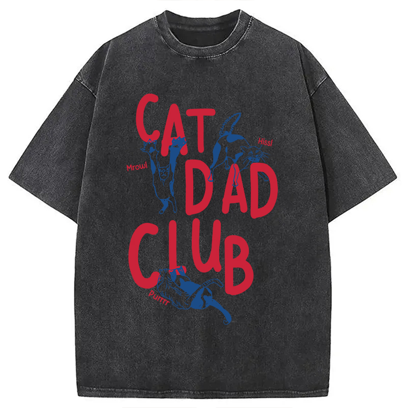 Modecanvas Cat Dad Club Washed T-Shirt-modecanvas
