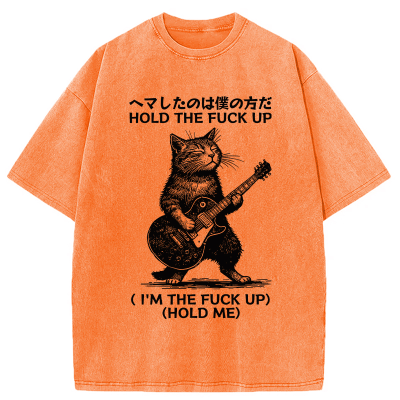 Modecanvas Funny Cat Guitarist Washed T-Shirt