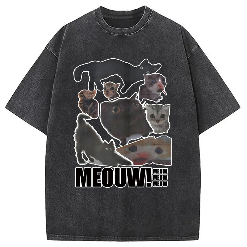Modecanvas Cats in All Shape Meouw Washed T-Shirt