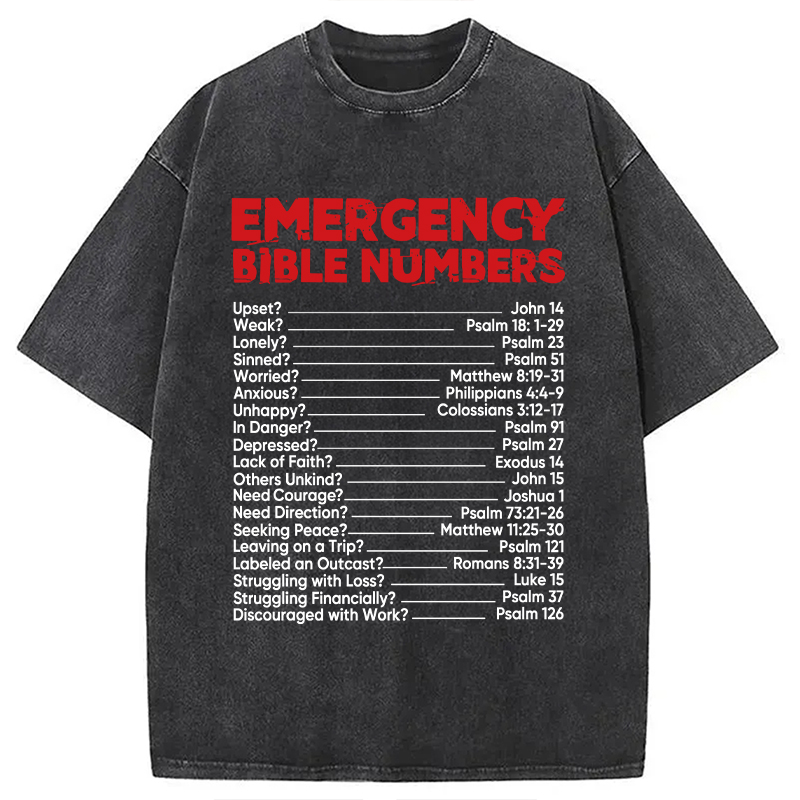Modecanvas Bible Emergency Numbers Washed T-Shirt-modecanvas