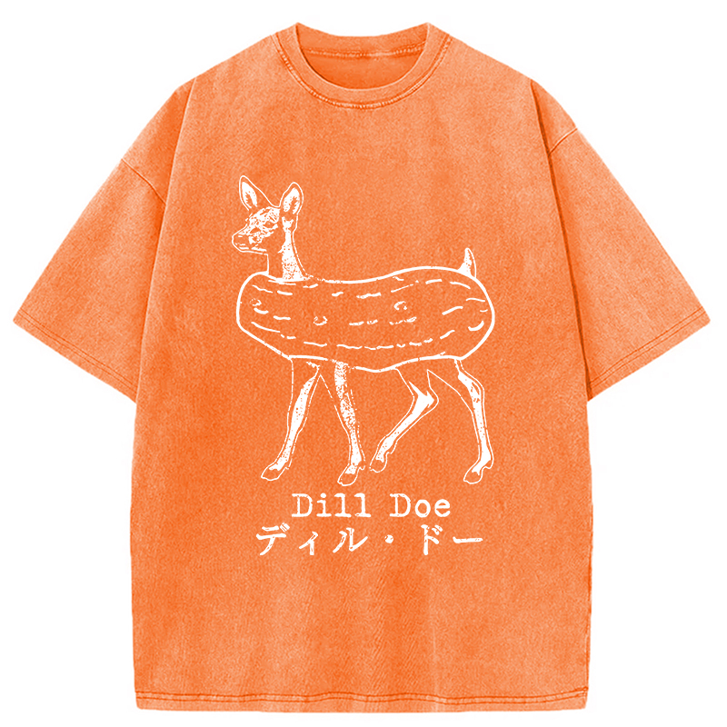 Modecanvas Cucumber Deer Washed T-Shirt-modecanvas