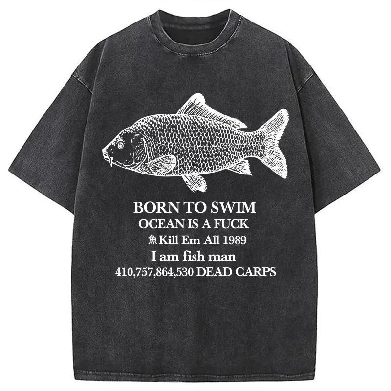 Modecanvas Born To Swim Washed T-Shirt-modecanvas