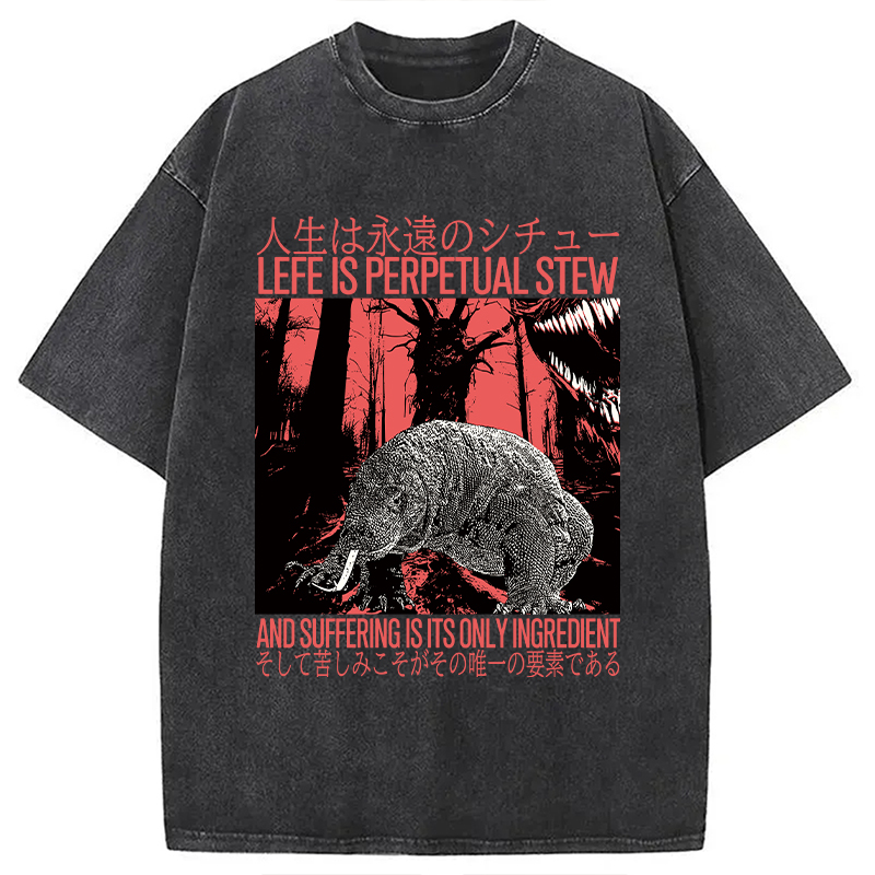 Modecanvas Life is Perpetual Stew DTG Printing Washed T-Shirt-modecanvas