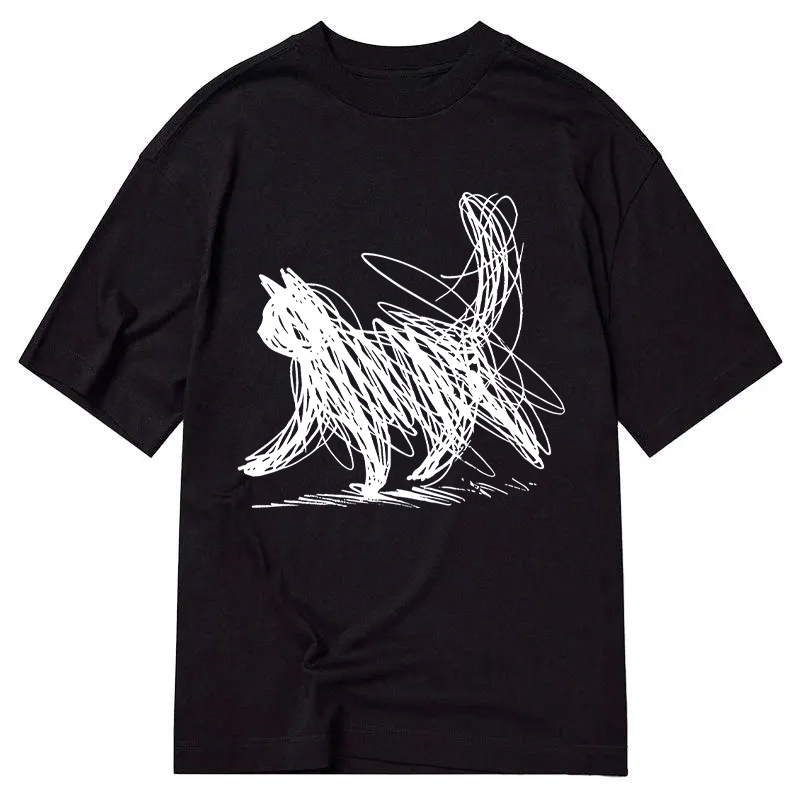 Modecanvas Minimalist Cat Art DTG Printing Classic T-Shirt-modecanvas