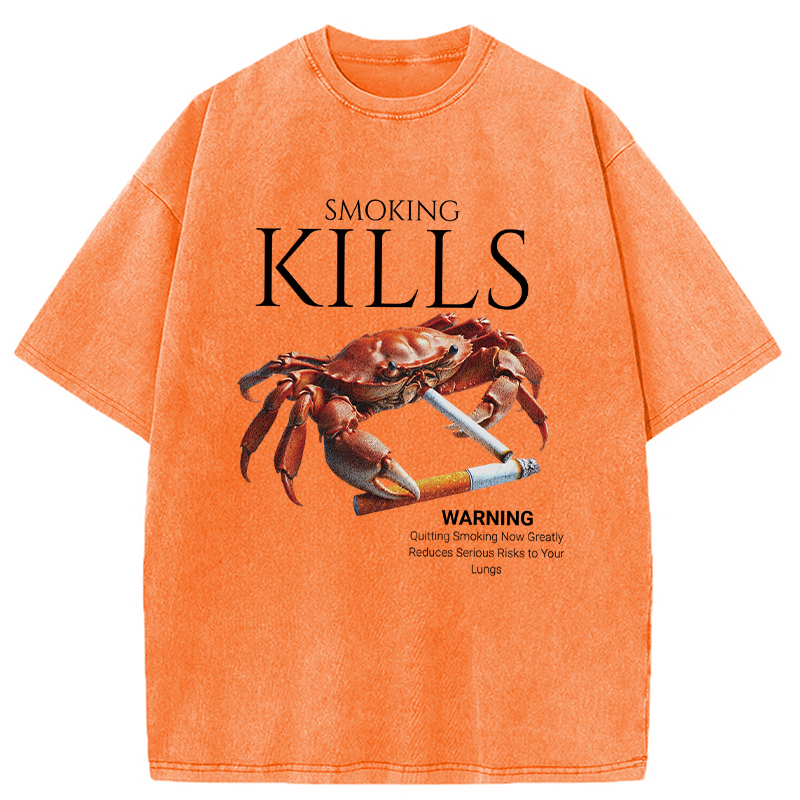 Modecanvas Smoking Kills Crab Washed T-Shirt