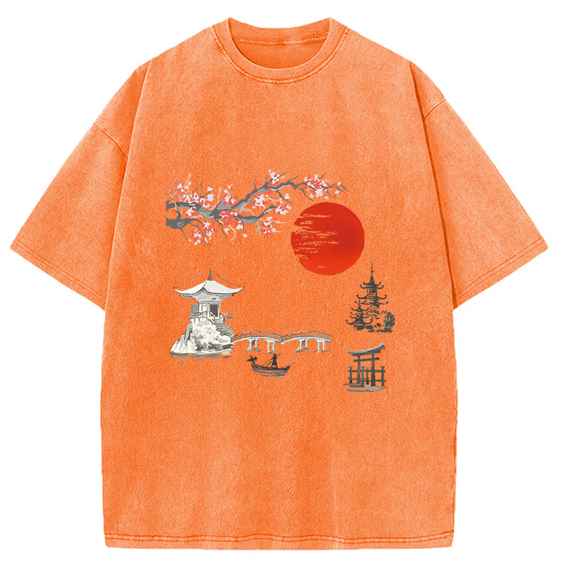 Modecanvas Japanese temple Washed T-Shirt