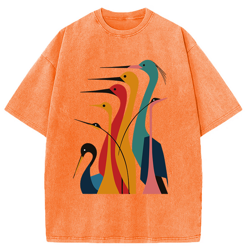 Modecanvas Various Types Of Cranes Washed T-Shirt