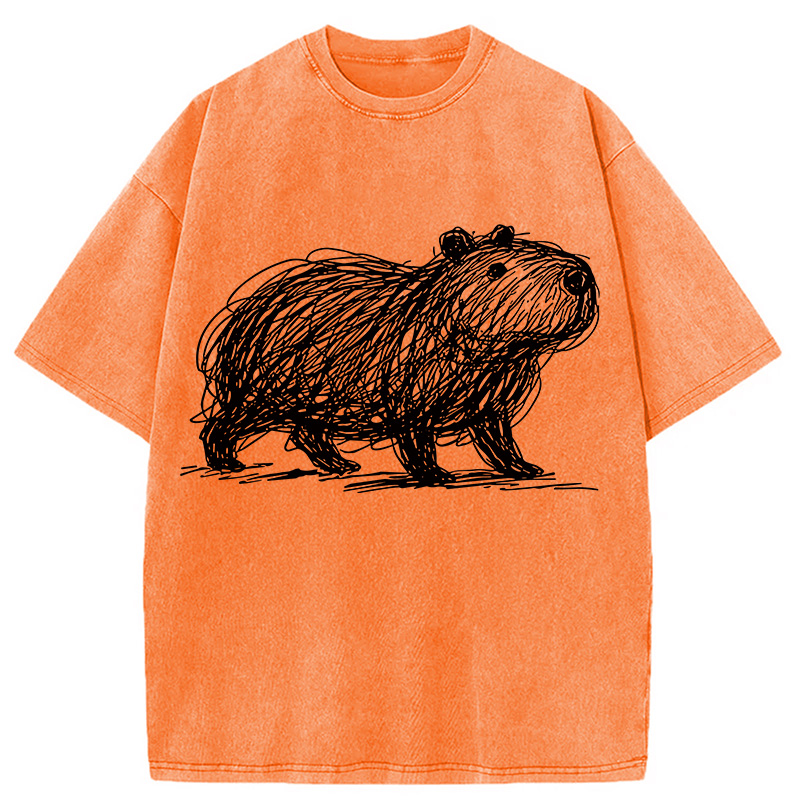 Modecanvas Minimalist Capybara Washed T-Shirt-modecanvas