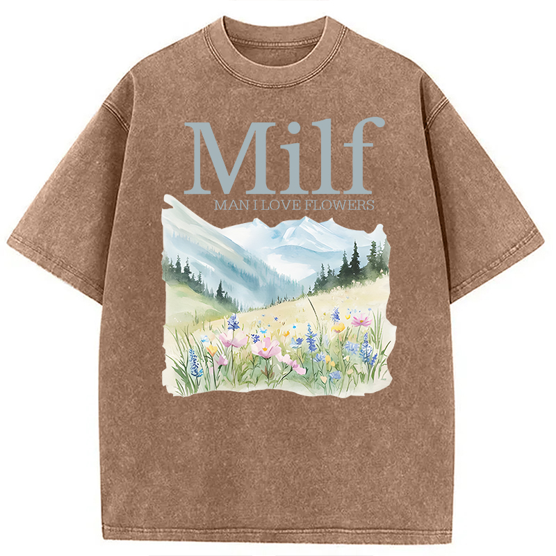 Modecanvas Man I Love Flowers Washed T-Shirt