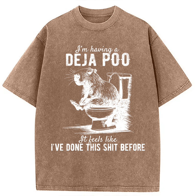 Modecanvas Funny Capybara Deja Poo Meme DTG Printing Washed T-Shirt