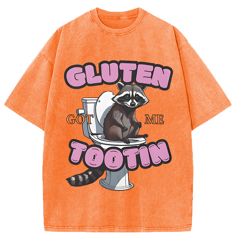 Modecanvas Gluten Got Me Tootin Raccoon Meme Washed T-Shirt