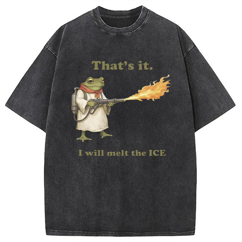 Modecanvas Funny Frog Flamethrower Meme DTG Printing Washed T-Shirt