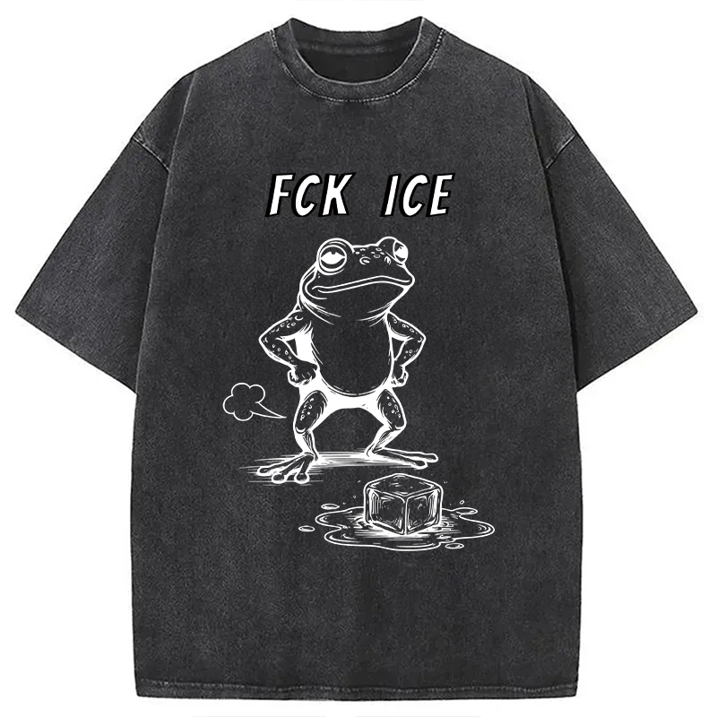 Modecanvas F*ck Ice Frog Meme DTG Printing Washed T-Shirt