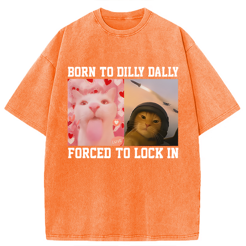 Modecanvas Cursed Cat Meme DTG Printing Washed T-Shirt